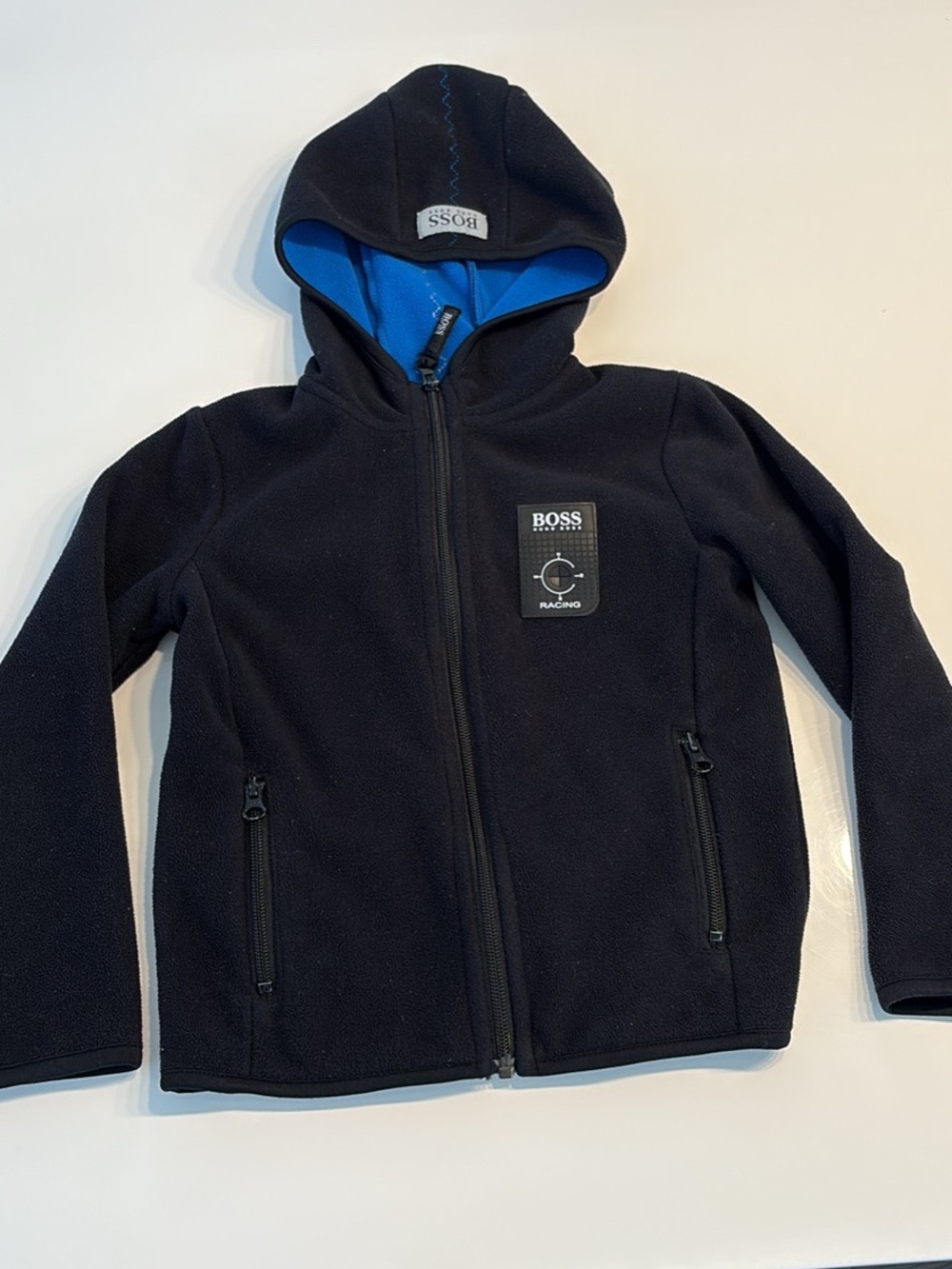 Boss Black Hooded Zip Fleece Jacket with Blue Lining